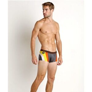 Tulio Bear Pride Swim Trunks Mens 6XL Gray‎ Retro Stripes 3" Paw Lined Pouch UR3